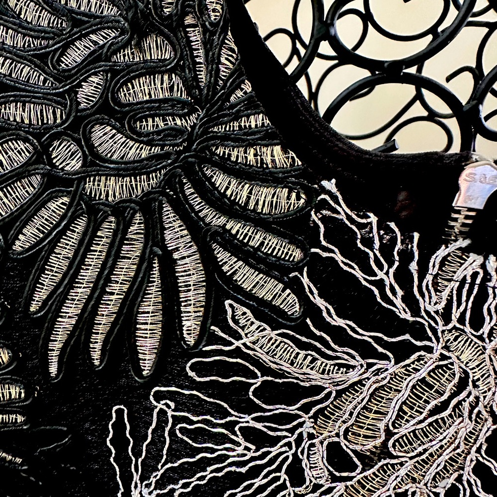 Medium party dress:  gold and silver flower detail